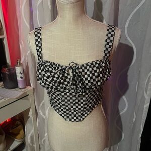 Cotton Candy Black and White Checkered Crop Top